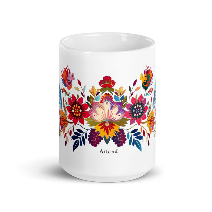 Aitana Exclusive Name Art Piece Home Office Work Coffee Mug Mexican Spanish Pride Gift Cup One - Of - A - Kind Calligraphy White Glossy Mug | A21 - Mexicada