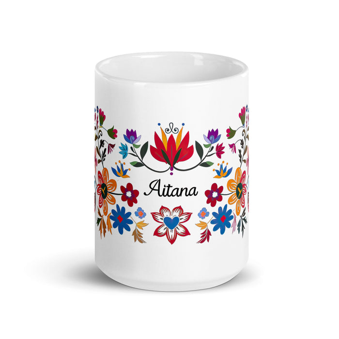 Aitana Exclusive Name Art Piece Home Office Work Coffee Mug Mexican Spanish Pride Gift Cup One - Of - A - Kind Calligraphy White Glossy Mug | A23 - Mexicada