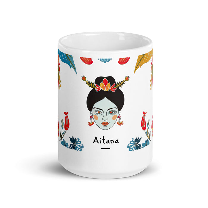 Aitana Exclusive Name Art Piece Home Office Work Coffee Mug Mexican Spanish Pride Gift Cup One - Of - A - Kind Calligraphy White Glossy Mug | A24 - Mexicada