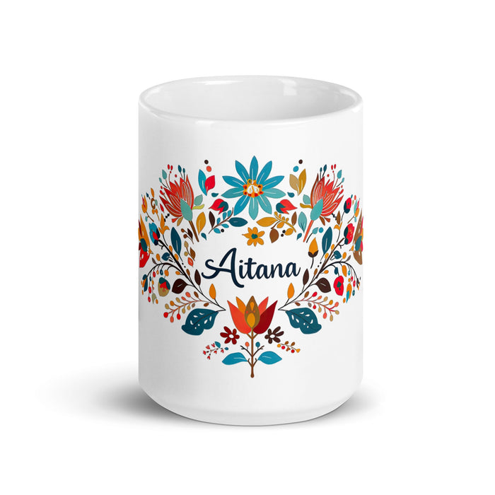 Aitana Exclusive Name Art Piece Home Office Work Coffee Mug Mexican Spanish Pride Gift Cup One - Of - A - Kind Calligraphy White Glossy Mug | A25 - Mexicada