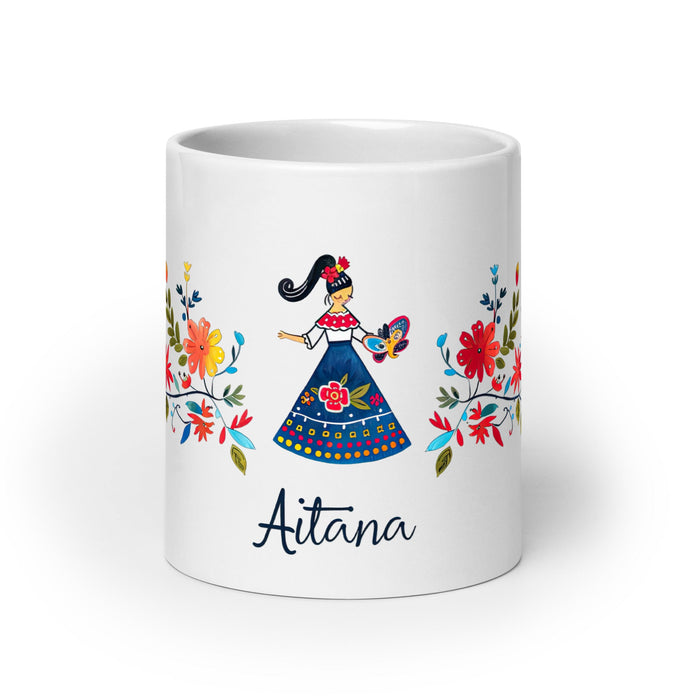 Aitana Exclusive Name Art Piece Home Office Work Coffee Mug Mexican Spanish Pride Gift Cup One - Of - A - Kind Calligraphy White Glossy Mug | A27 - Mexicada