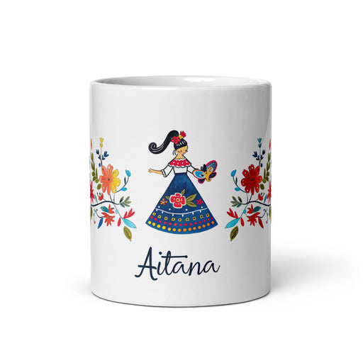 Aitana Exclusive Name Art Piece Home Office Work Coffee Mug Mexican Spanish Pride Gift Cup One - Of - A - Kind Calligraphy White Glossy Mug | A27 - Mexicada