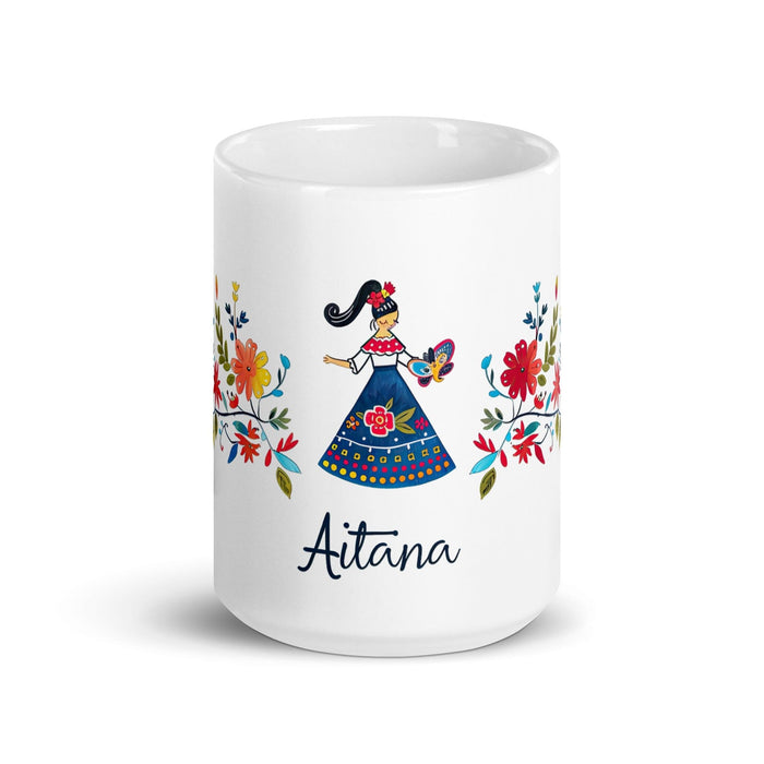 Aitana Exclusive Name Art Piece Home Office Work Coffee Mug Mexican Spanish Pride Gift Cup One-Of-A-Kind Calligraphy White Glossy Mug | A27 Mexicada