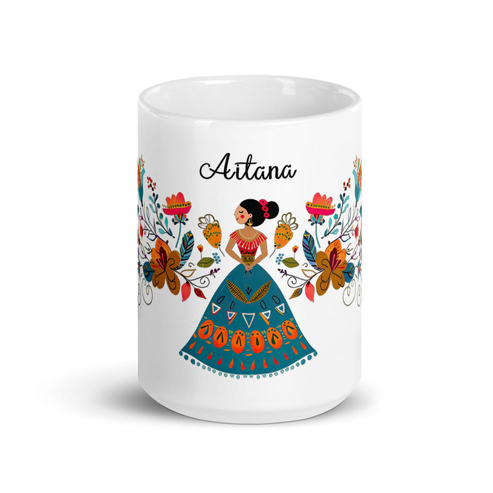 Aitana Exclusive Name Art Piece Home Office Work Coffee Mug Mexican Spanish Pride Gift Cup One - Of - A - Kind Calligraphy White Glossy Mug | A28 - Mexicada