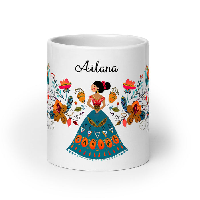 Aitana Exclusive Name Art Piece Home Office Work Coffee Mug Mexican Spanish Pride Gift Cup One-Of-A-Kind Calligraphy White Glossy Mug | A28 Mexicada