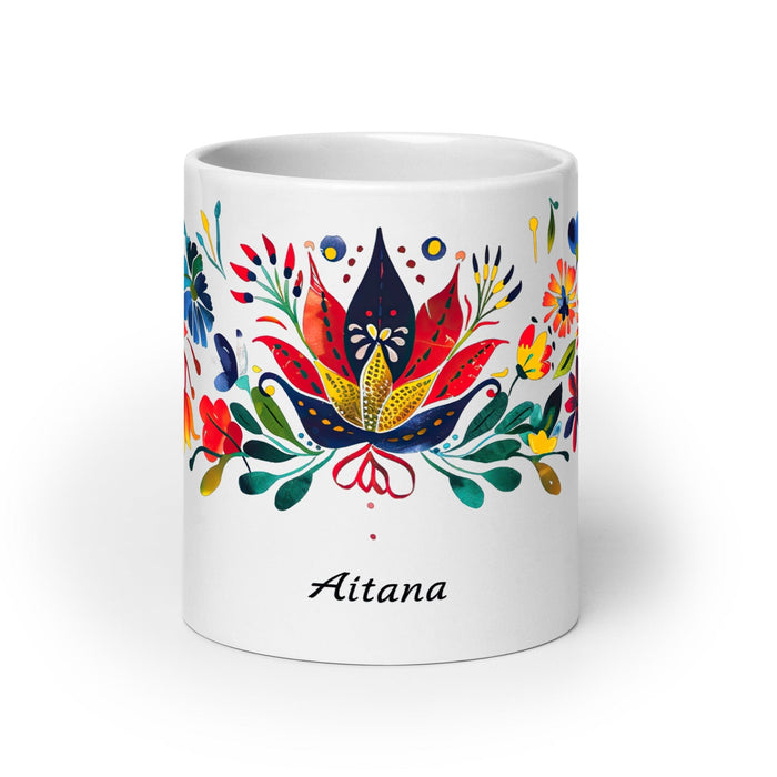 Aitana Exclusive Name Art Piece Home Office Work Coffee Mug Mexican Spanish Pride Gift Cup One-Of-A-Kind Calligraphy White Glossy Mug | A3 Mexicada