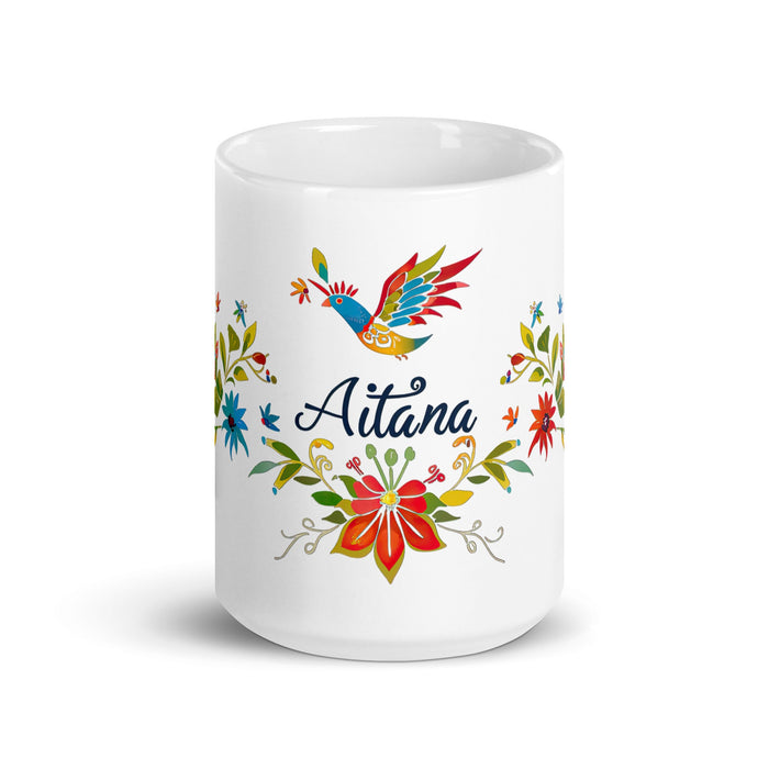 Aitana Exclusive Name Art Piece Home Office Work Coffee Mug Mexican Spanish Pride Gift Cup One - Of - A - Kind Calligraphy White Glossy Mug | A31 - Mexicada