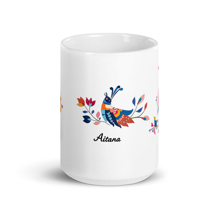 Aitana Exclusive Name Art Piece Home Office Work Coffee Mug Mexican Spanish Pride Gift Cup One - Of - A - Kind Calligraphy White Glossy Mug | A32 - Mexicada