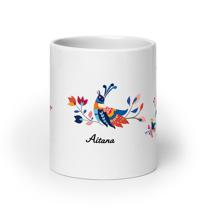 Aitana Exclusive Name Art Piece Home Office Work Coffee Mug Mexican Spanish Pride Gift Cup One - Of - A - Kind Calligraphy White Glossy Mug | A32 - Mexicada