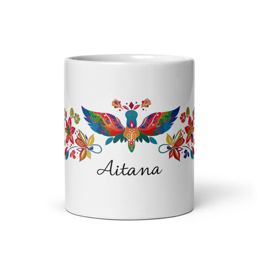 Aitana Exclusive Name Art Piece Home Office Work Coffee Mug Mexican Spanish Pride Gift Cup One - Of - A - Kind Calligraphy White Glossy Mug | A33 - Mexicada