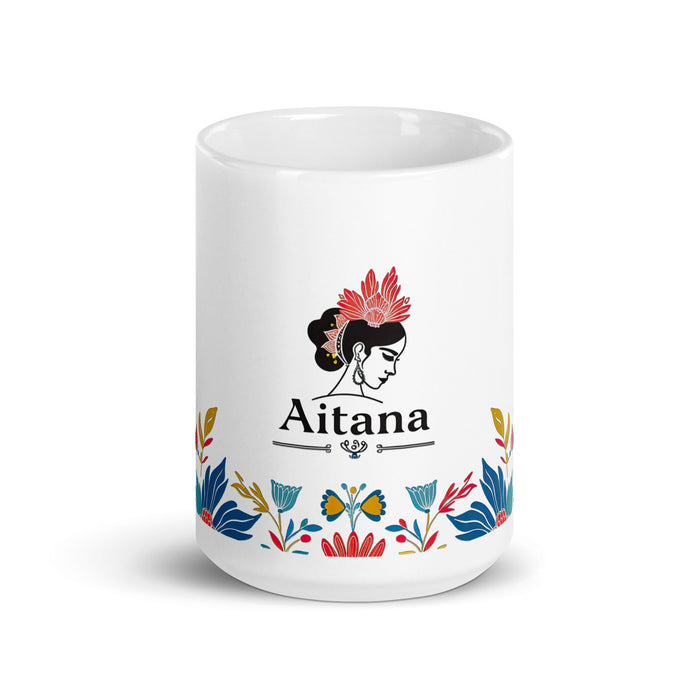 Aitana Exclusive Name Art Piece Home Office Work Coffee Mug Mexican Spanish Pride Gift Cup One - Of - A - Kind Calligraphy White Glossy Mug | A34 - Mexicada