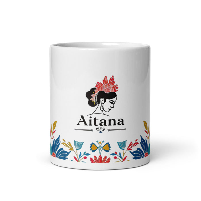 Aitana Exclusive Name Art Piece Home Office Work Coffee Mug Mexican Spanish Pride Gift Cup One - Of - A - Kind Calligraphy White Glossy Mug | A34 - Mexicada