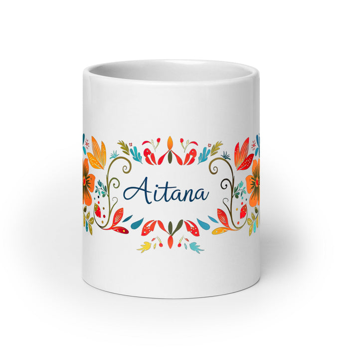 Aitana Exclusive Name Art Piece Home Office Work Coffee Mug Mexican Spanish Pride Gift Cup One - Of - A - Kind Calligraphy White Glossy Mug | A36 - Mexicada