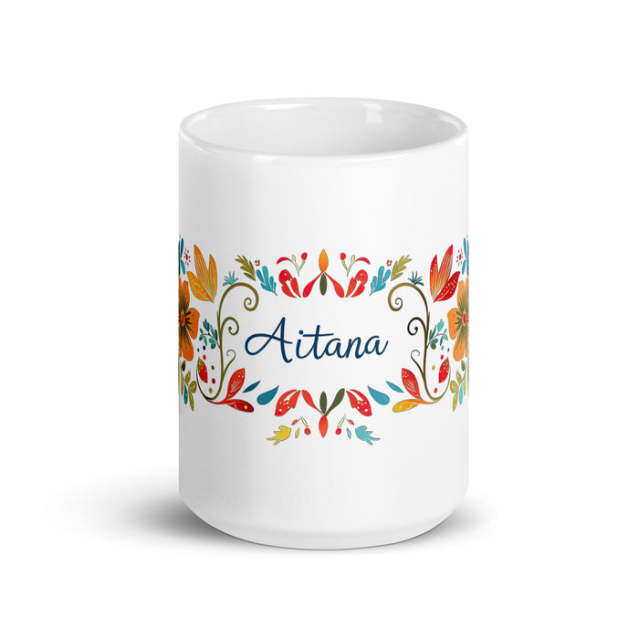 Aitana Exclusive Name Art Piece Home Office Work Coffee Mug Mexican Spanish Pride Gift Cup One - Of - A - Kind Calligraphy White Glossy Mug | A36 - Mexicada