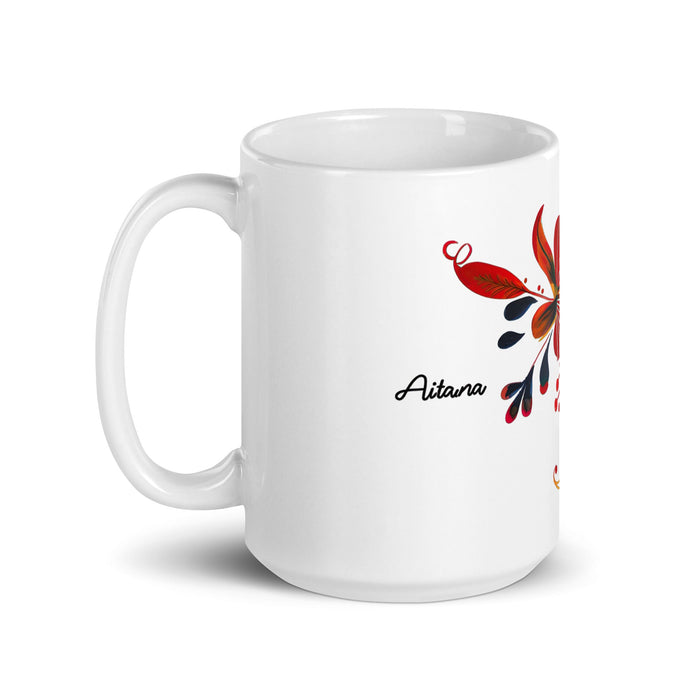 Aitana Exclusive Name Art Piece Home Office Work Coffee Mug Mexican Spanish Pride Gift Cup One - Of - A - Kind Calligraphy White Glossy Mug | A37 - Mexicada