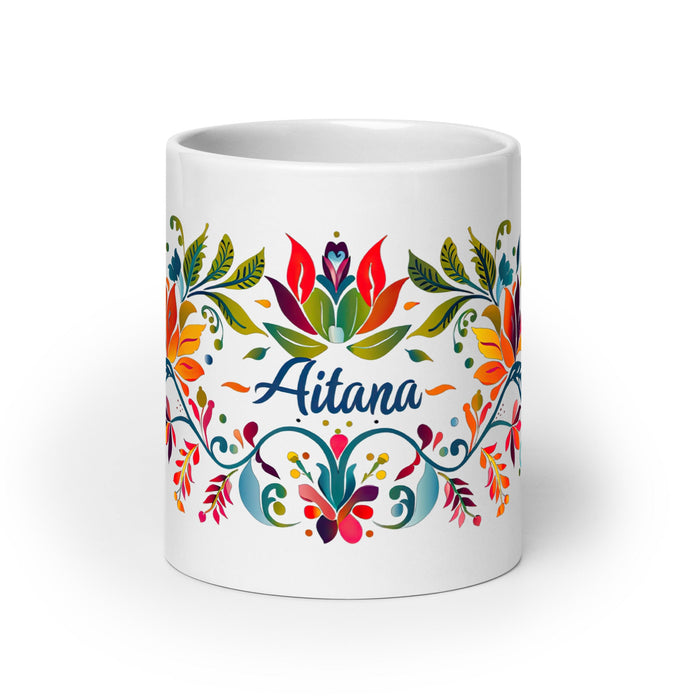 Aitana Exclusive Name Art Piece Home Office Work Coffee Mug Mexican Spanish Pride Gift Cup One - Of - A - Kind Calligraphy White Glossy Mug | A38 - Mexicada