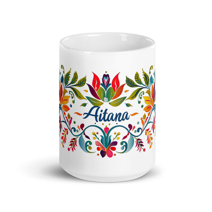 Aitana Exclusive Name Art Piece Home Office Work Coffee Mug Mexican Spanish Pride Gift Cup One - Of - A - Kind Calligraphy White Glossy Mug | A38 - Mexicada