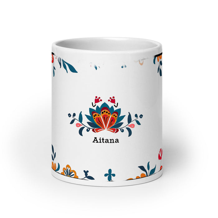 Aitana Exclusive Name Art Piece Home Office Work Coffee Mug Mexican Spanish Pride Gift Cup One - Of - A - Kind Calligraphy White Glossy Mug | A39 - Mexicada