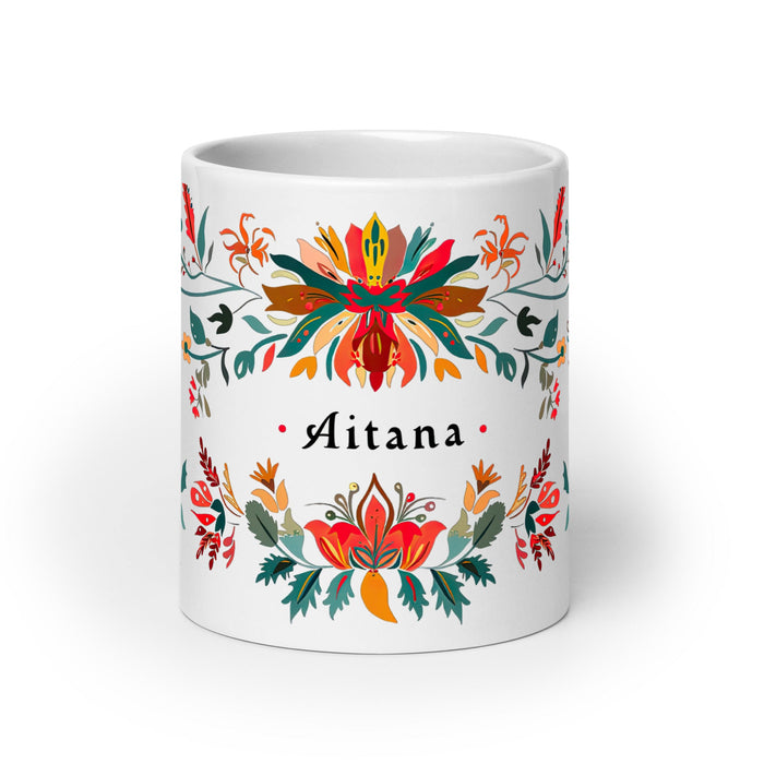 Aitana Exclusive Name Art Piece Home Office Work Coffee Mug Mexican Spanish Pride Gift Cup One - Of - A - Kind Calligraphy White Glossy Mug | A41 - Mexicada