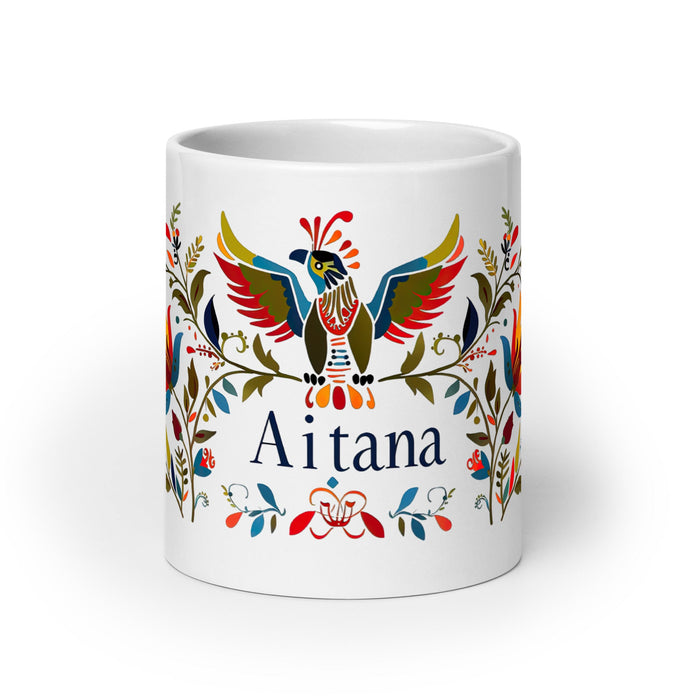 Aitana Exclusive Name Art Piece Home Office Work Coffee Mug Mexican Spanish Pride Gift Cup One - Of - A - Kind Calligraphy White Glossy Mug | A5 - Mexicada