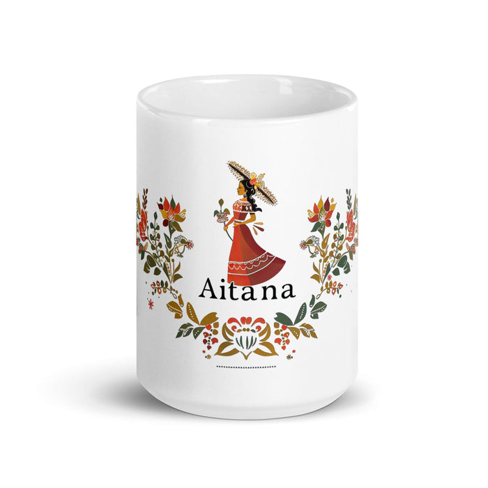 Aitana Exclusive Name Art Piece Home Office Work Coffee Mug Mexican Spanish Pride Gift Cup One - Of - A - Kind Calligraphy White Glossy Mug | A7 - Mexicada