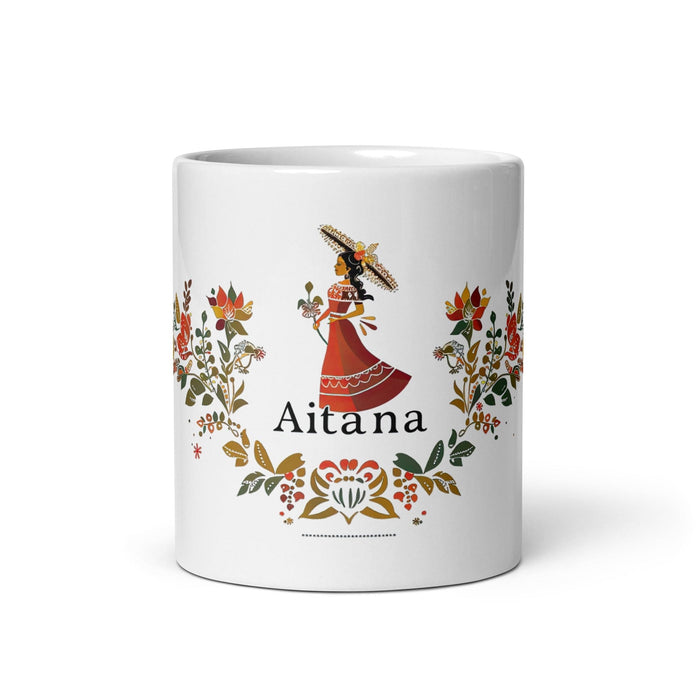 Aitana Exclusive Name Art Piece Home Office Work Coffee Mug Mexican Spanish Pride Gift Cup One-Of-A-Kind Calligraphy White Glossy Mug | A7 Mexicada