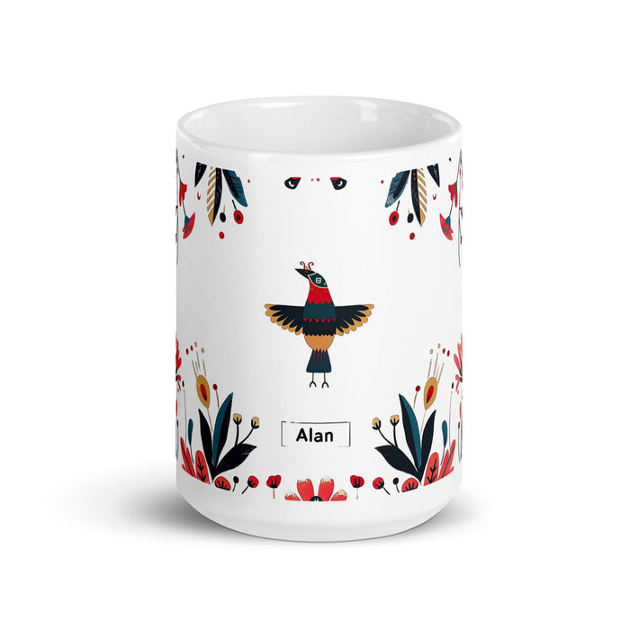 Alan Exclusive Name Art Piece Home Office Work Coffee Mug Mexican Spanish Pride Gift Cup One - Of - A - Kind Calligraphy White Glossy Mug | A3 - Mexicada