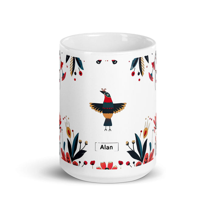 Alan Exclusive Name Art Piece Home Office Work Coffee Mug Mexican Spanish Pride Gift Cup One-Of-A-Kind Calligraphy White Glossy Mug | A3 Mexicada