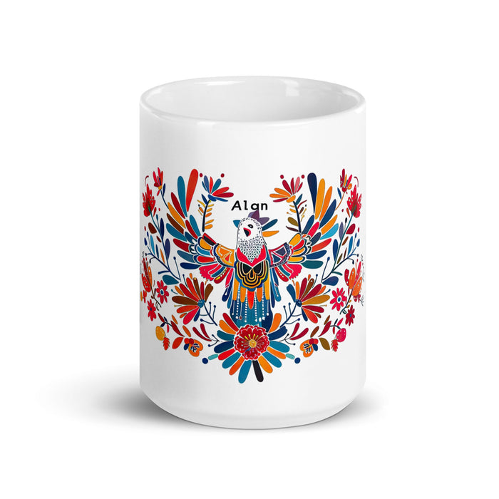 Alan Exclusive Name Art Piece Home Office Work Coffee Mug Mexican Spanish Pride Gift Cup One - Of - A - Kind Calligraphy White Glossy Mug | A5 - Mexicada