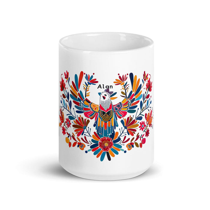 Alan Exclusive Name Art Piece Home Office Work Coffee Mug Mexican Spanish Pride Gift Cup One-Of-A-Kind Calligraphy White Glossy Mug | A5 Mexicada