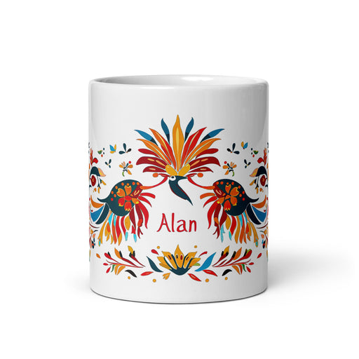 Alan Exclusive Name Art Piece Home Office Work Coffee Mug Mexican Spanish Pride Gift Cup One - Of - A - Kind Calligraphy White Glossy Mug | A7 - Mexicada