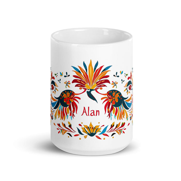 Alan Exclusive Name Art Piece Home Office Work Coffee Mug Mexican Spanish Pride Gift Cup One - Of - A - Kind Calligraphy White Glossy Mug | A7 - Mexicada