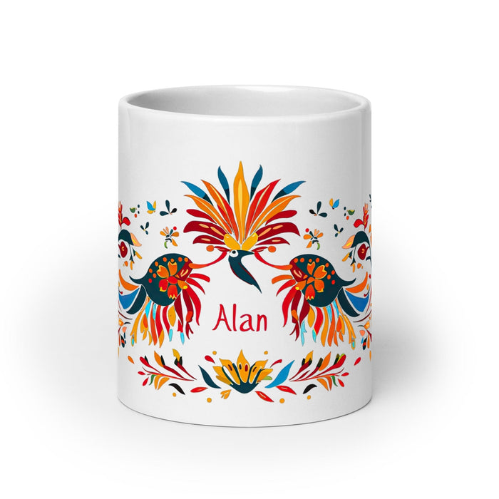 Alan Exclusive Name Art Piece Home Office Work Coffee Mug Mexican Spanish Pride Gift Cup One-Of-A-Kind Calligraphy White Glossy Mug | A7 Mexicada