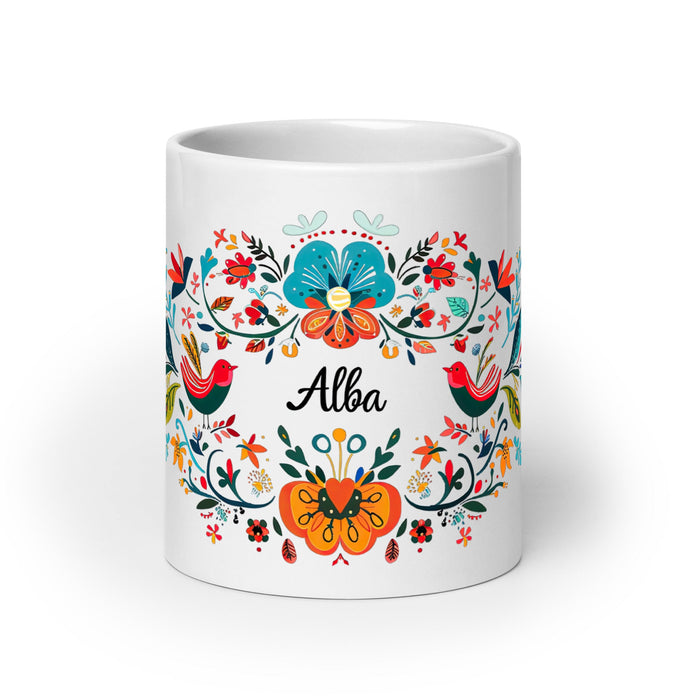 Alba Exclusive Name Art Piece Home Office Work Coffee Mug Mexican Spanish Pride Gift Cup One - Of - A - Kind Calligraphy White Glossy Mug | A1 - Mexicada