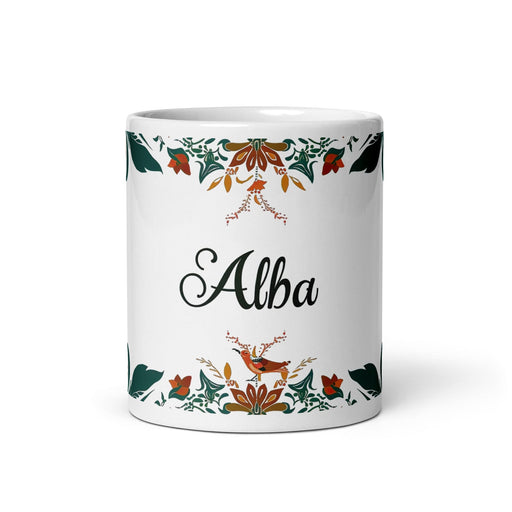 Alba Exclusive Name Art Piece Home Office Work Coffee Mug Mexican Spanish Pride Gift Cup One-Of-A-Kind Calligraphy White Glossy Mug | A10 Mexicada