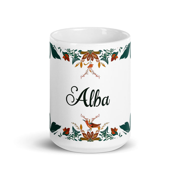 Alba Exclusive Name Art Piece Home Office Work Coffee Mug Mexican Spanish Pride Gift Cup One-Of-A-Kind Calligraphy White Glossy Mug | A10 Mexicada