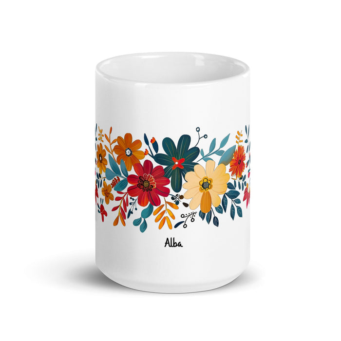 Alba Exclusive Name Art Piece Home Office Work Coffee Mug Mexican Spanish Pride Gift Cup One - Of - A - Kind Calligraphy White Glossy Mug | A11 - Mexicada