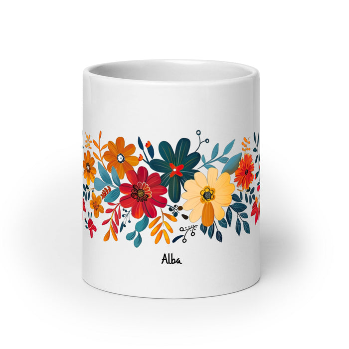 Alba Exclusive Name Art Piece Home Office Work Coffee Mug Mexican Spanish Pride Gift Cup One - Of - A - Kind Calligraphy White Glossy Mug | A11 - Mexicada