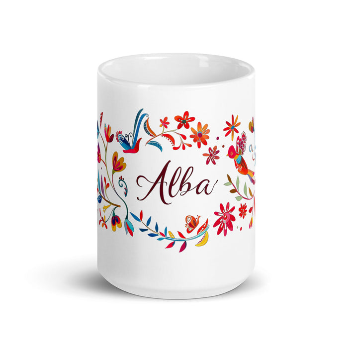 Alba Exclusive Name Art Piece Home Office Work Coffee Mug Mexican Spanish Pride Gift Cup One - Of - A - Kind Calligraphy White Glossy Mug | A12 - Mexicada