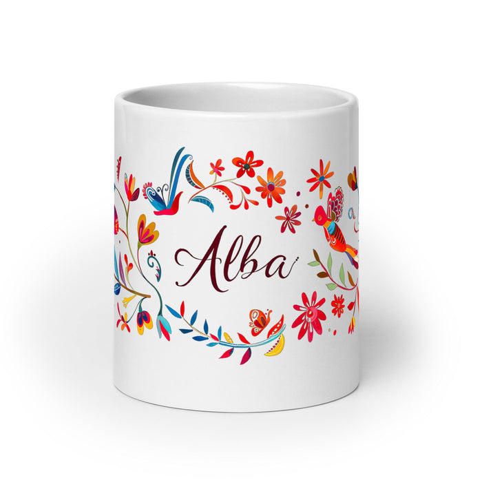 Alba Exclusive Name Art Piece Home Office Work Coffee Mug Mexican Spanish Pride Gift Cup One - Of - A - Kind Calligraphy White Glossy Mug | A12 - Mexicada