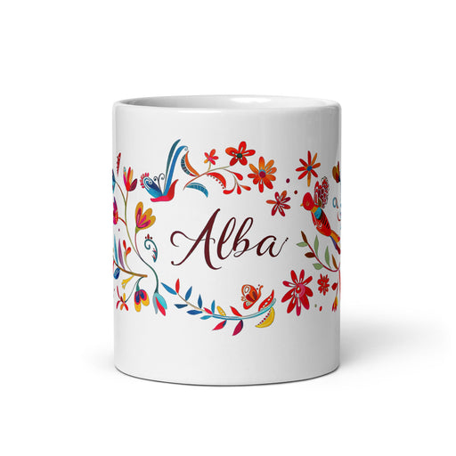 Alba Exclusive Name Art Piece Home Office Work Coffee Mug Mexican Spanish Pride Gift Cup One - Of - A - Kind Calligraphy White Glossy Mug | A12 - Mexicada