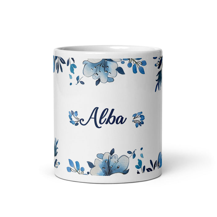 Alba Exclusive Name Art Piece Home Office Work Coffee Mug Mexican Spanish Pride Gift Cup One - Of - A - Kind Calligraphy White Glossy Mug | A13 - Mexicada