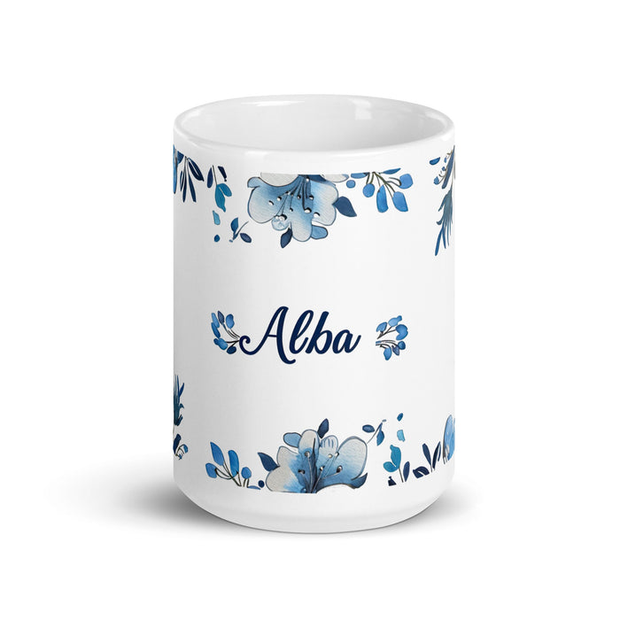 Alba Exclusive Name Art Piece Home Office Work Coffee Mug Mexican Spanish Pride Gift Cup One - Of - A - Kind Calligraphy White Glossy Mug | A13 - Mexicada