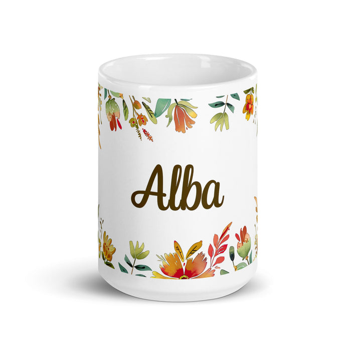 Alba Exclusive Name Art Piece Home Office Work Coffee Mug Mexican Spanish Pride Gift Cup One - Of - A - Kind Calligraphy White Glossy Mug | A14 - Mexicada