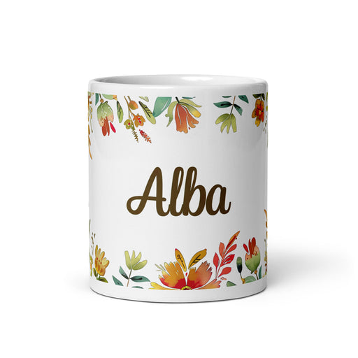 Alba Exclusive Name Art Piece Home Office Work Coffee Mug Mexican Spanish Pride Gift Cup One - Of - A - Kind Calligraphy White Glossy Mug | A14 - Mexicada