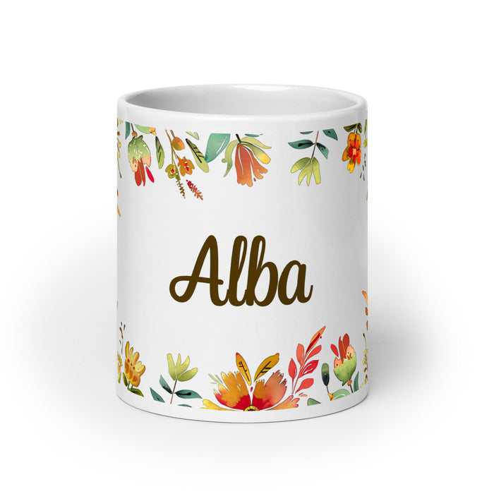 Alba Exclusive Name Art Piece Home Office Work Coffee Mug Mexican Spanish Pride Gift Cup One - Of - A - Kind Calligraphy White Glossy Mug | A14 - Mexicada