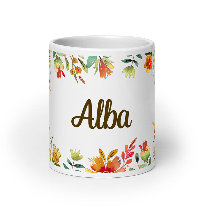 Alba Exclusive Name Art Piece Home Office Work Coffee Mug Mexican Spanish Pride Gift Cup One-Of-A-Kind Calligraphy White Glossy Mug | A14 Mexicada