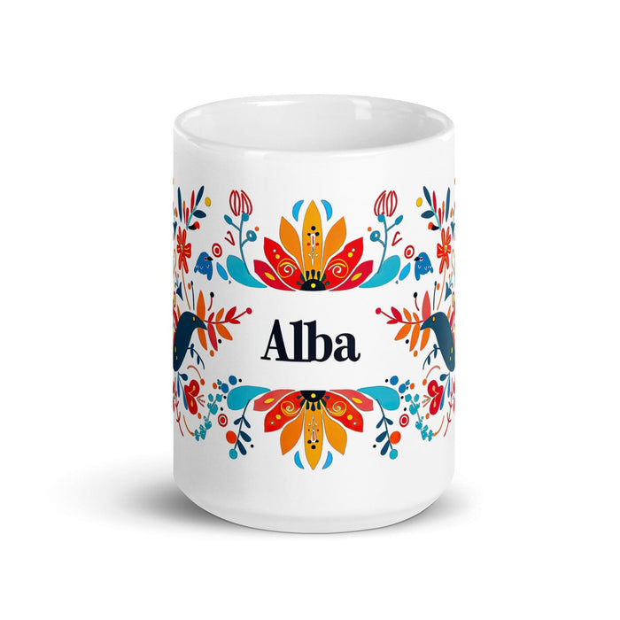 Alba Exclusive Name Art Piece Home Office Work Coffee Mug Mexican Spanish Pride Gift Cup One - Of - A - Kind Calligraphy White Glossy Mug | A15 - Mexicada