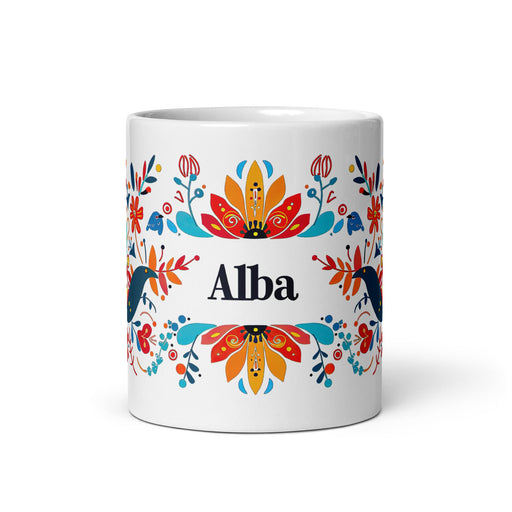 Alba Exclusive Name Art Piece Home Office Work Coffee Mug Mexican Spanish Pride Gift Cup One - Of - A - Kind Calligraphy White Glossy Mug | A15 - Mexicada