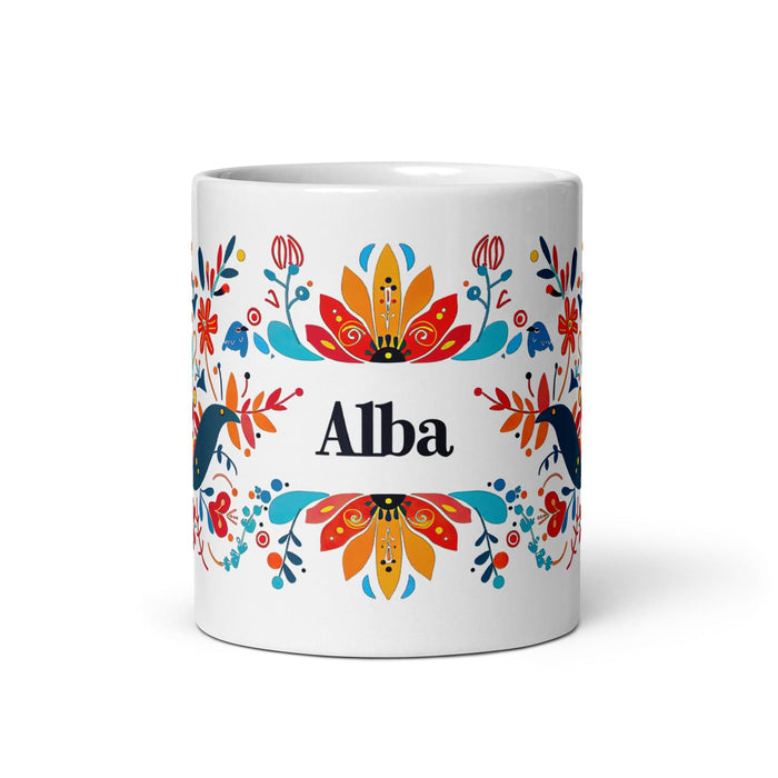 Alba Exclusive Name Art Piece Home Office Work Coffee Mug Mexican Spanish Pride Gift Cup One-Of-A-Kind Calligraphy White Glossy Mug | A15 Mexicada